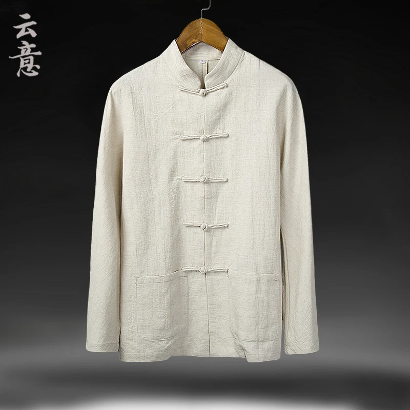 

New Chinese Sle Men's Retro Long Sve Cotton Linen irt Stand Collar Button up Spring Casual Youth Ethnic Clothing