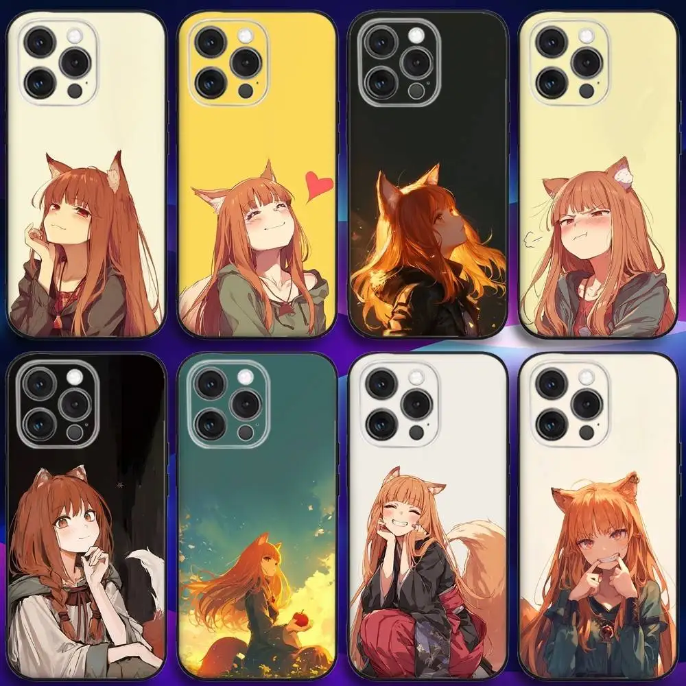 

Anime S-Spice and Wolf Phone Case For iPhone 16e,16,15,14,13,12,11,Pro,X,XS,Max,XR,Plus,Mini Soft Black Cover