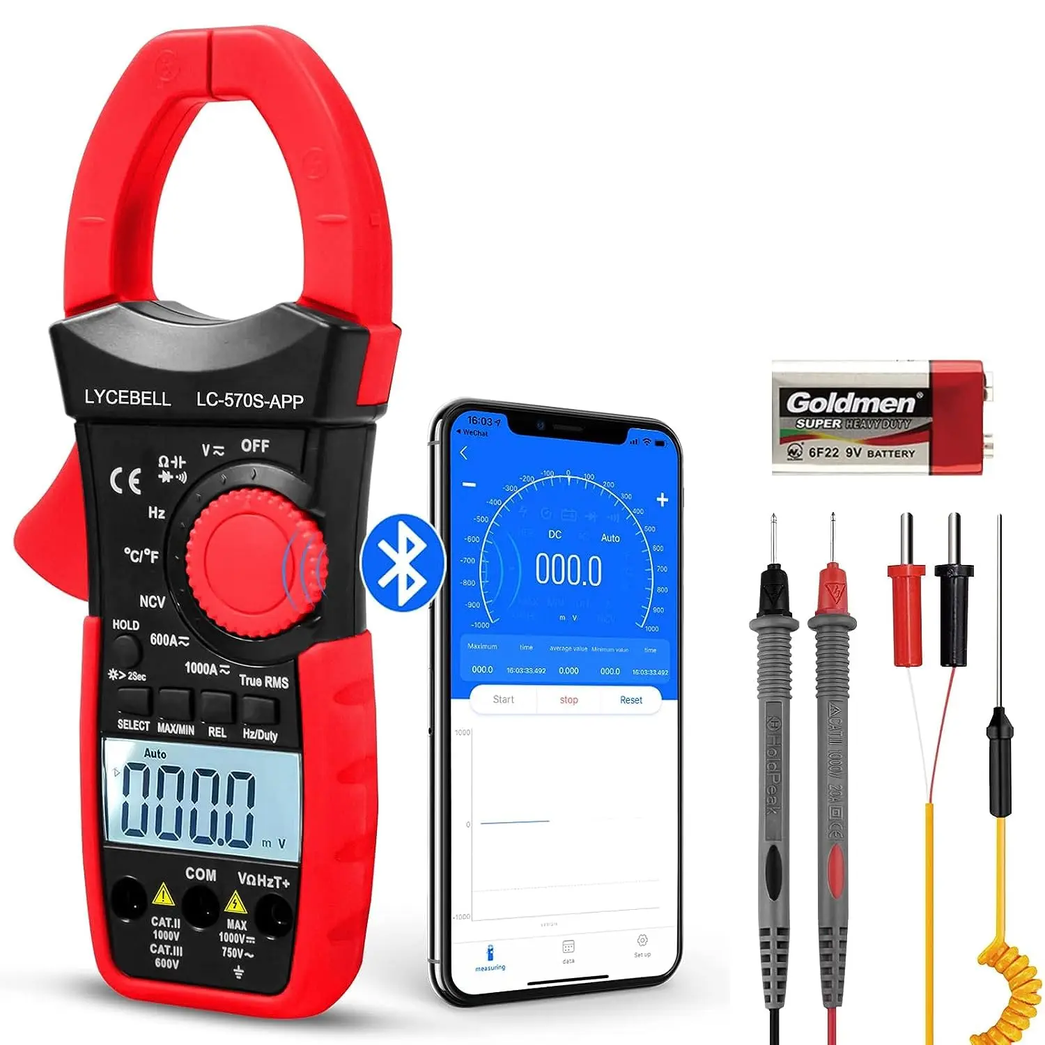 LC-570T-APP Clamp Digital Multimeter - TRMS 6000 Counts for AC/DC Current, Voltage, Resistance, Capacitance, Frequency