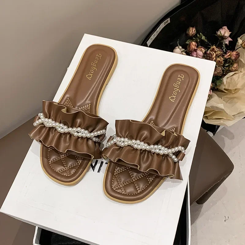 

2023 летние новые модные тапочки, женские роскошные уличные пляжные шлепанцы на плоской подошве, женская трендовая женская обувь с брендовым дизайном, Zapatos