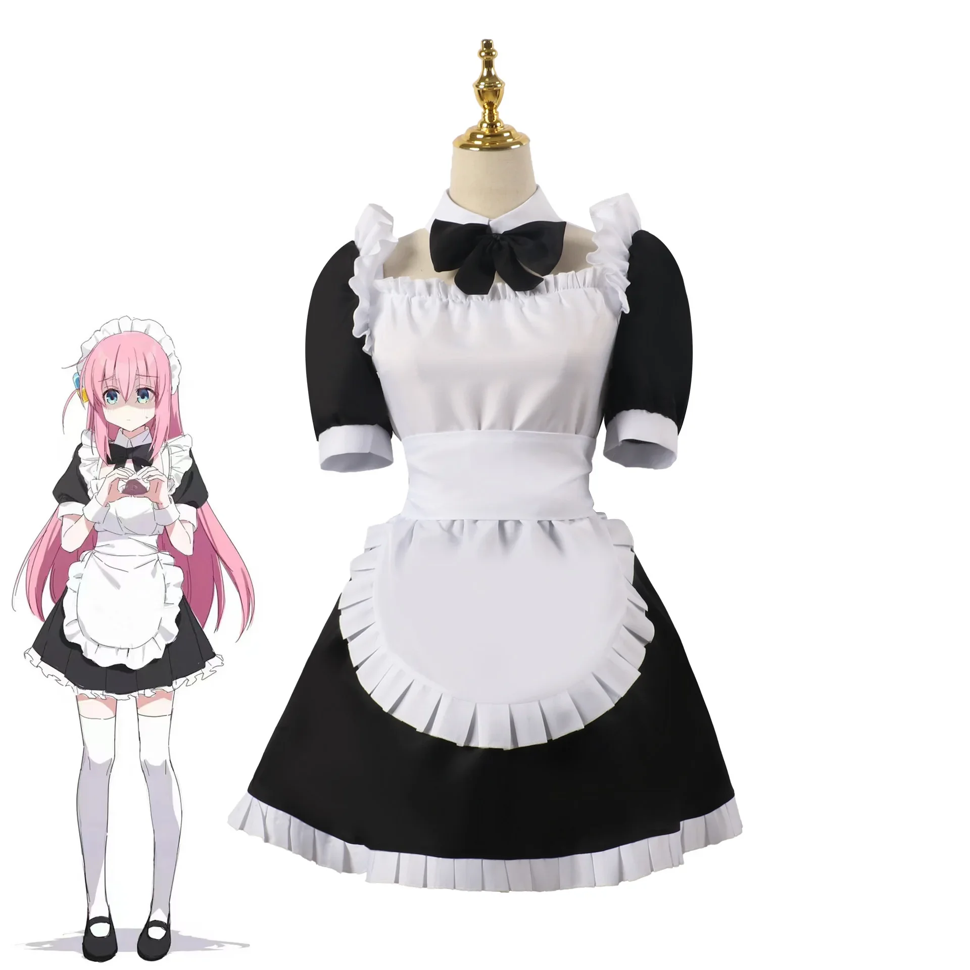 Gotou Hitori Cosplay Anime Bocchi The Rock Gotou Hitori Cosplay Costume Sexy Maid Uniform Dress Wig Women Halloween Costumes