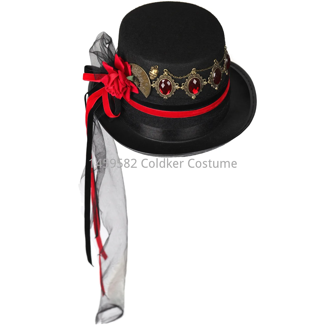 Unisex Retro Style Steampunk Top Hat Metal  Rose Gothic Rivet Wide Brim Head Wear Gears for Jazz Cosplay Halloween Fancy Dress