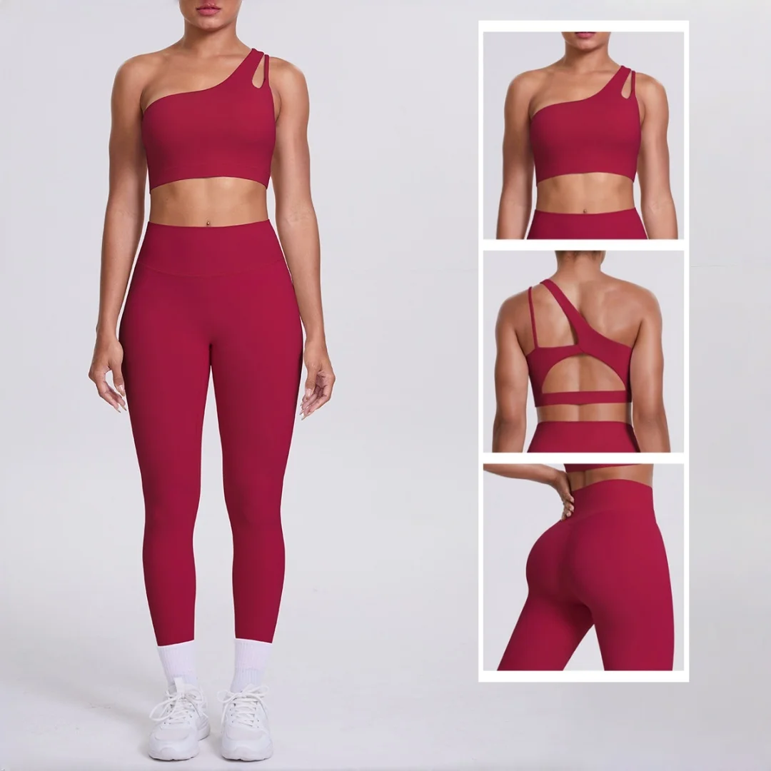 

Women's High Waist Hip Lift Single Shoulder Yoga Suit Backless Sports Bra Pants Set Dance Running Workout Clothing Gym Yoga Set