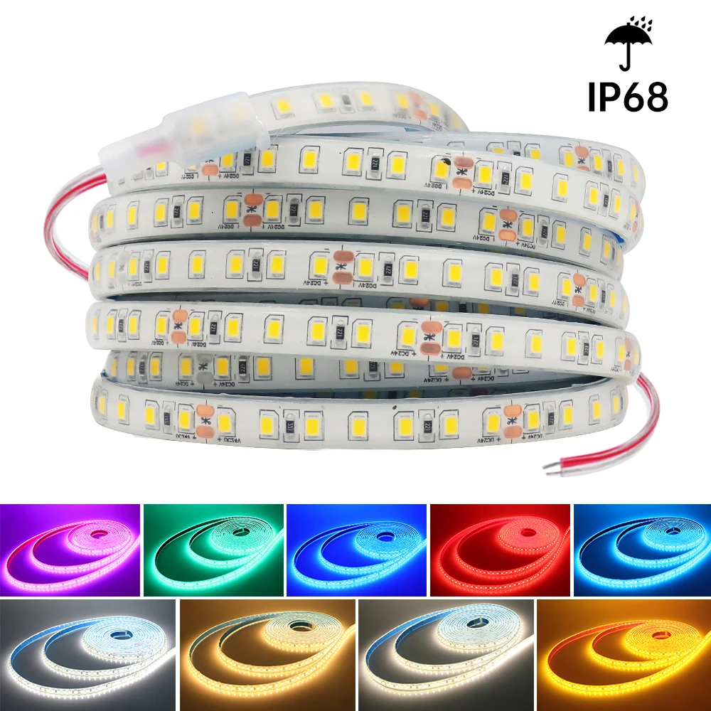 IP68 Waterproof LED strip Light 24V 2835 120Leds Flexible LED Tape Adhesive Underwater Outdoor Ribbon for Swimming Pool 0.5-20m