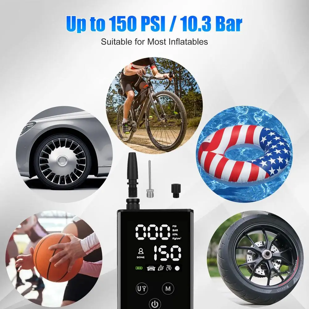 Car Air Compressor Portable Car Tire Inflator Smart Digital Inflatable Pump Full-screen Touch Wireless Electric Air Pump Boat