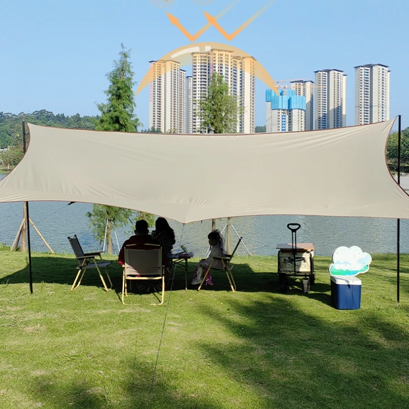 Black Rubber Canopy Tent, Outdoor Camping, Sunshade, Portable Sunscreen, Butterfly Shaped Hexagonal Hot Selling Options