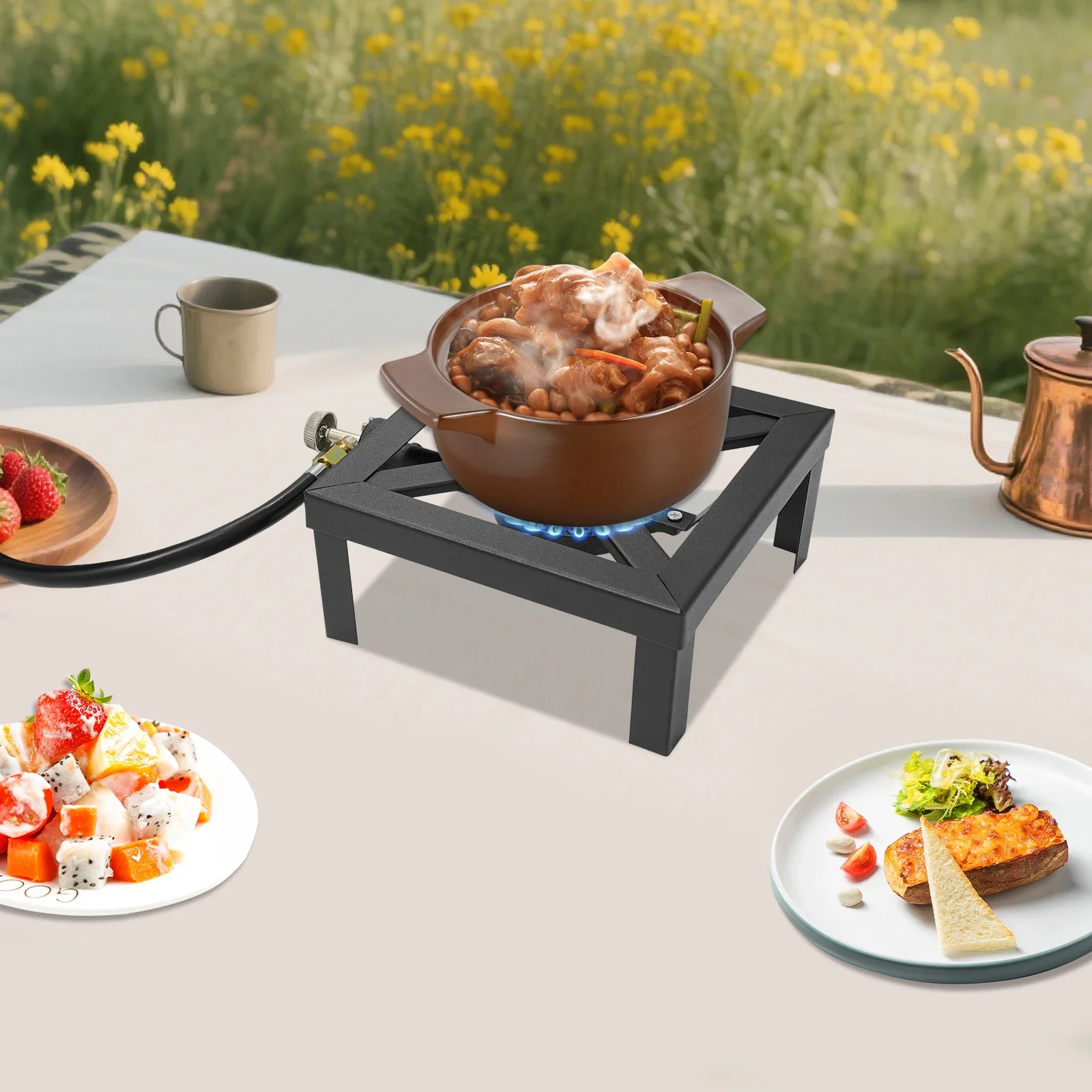 

Camping Stove, Portable Square Propane Burner Gas Cooker W/ Adjustable 0-20PSI Regulator Hose for Camp Patio Outdoor Cooking