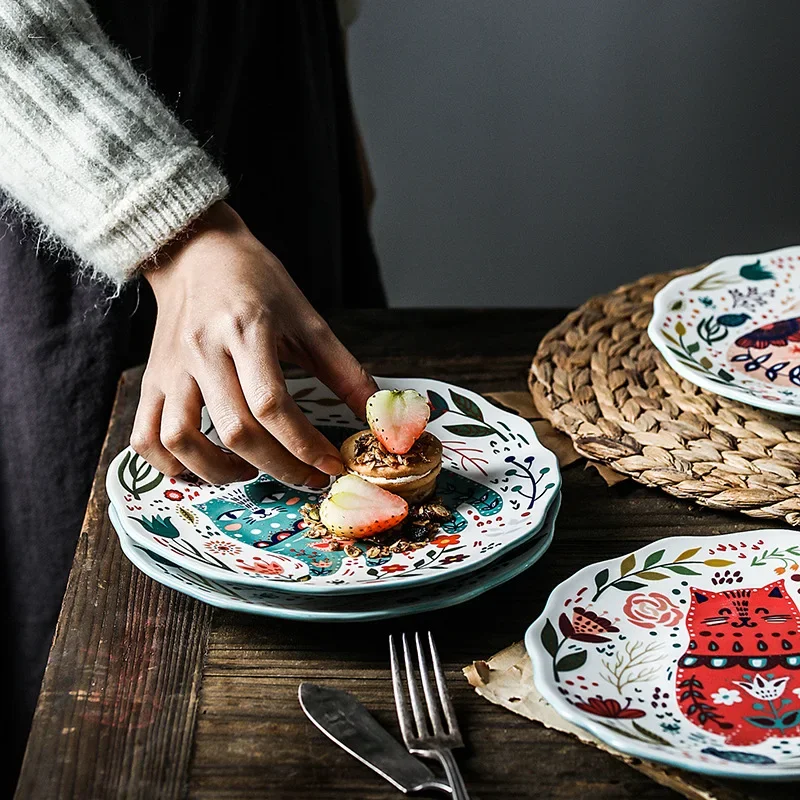 8 -inch Cartoon Ceramic Plate Circular Home Kitchen Supplies Suitable for Dessert/bread/fruit/snack/steak