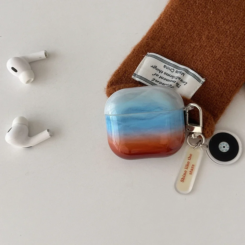 Stylish Brown Blue Gradient CD Pendant Case Cover for AirPods 1 or 2 3 4 AirPods Pro Pro 2