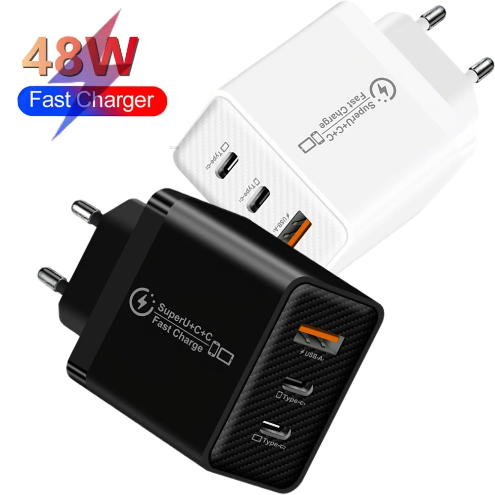 

Total 48W Multi 2Ports Wall Charger USB PD Adapter For Xiaomi iPhone for Samsung Huawei Mobile Phone US EU UK Plug Charging