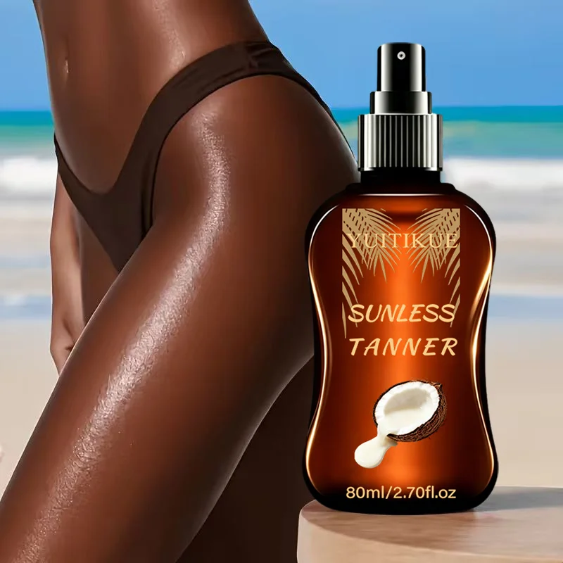 YUITIKUE Coconut Sunless Tanner Spray 80ml Self Tanning Mist Deep Moisturizing Create Natural Dark Tan Smooth Body Skin Care