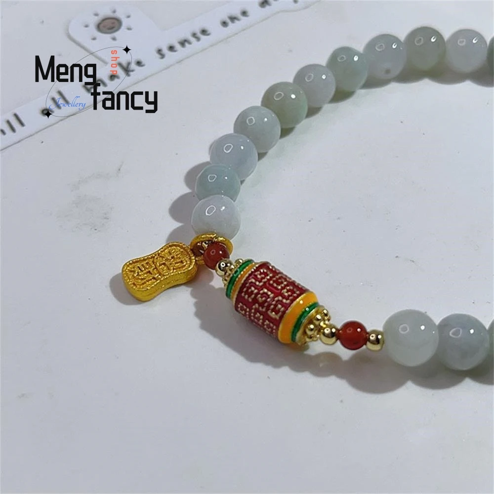 Natural Tianshan Cui Swivel Jade Bracelet Female Charm Fortune Brand Simple Exquisite High-grade Luxury Quality Fashion Jewelry