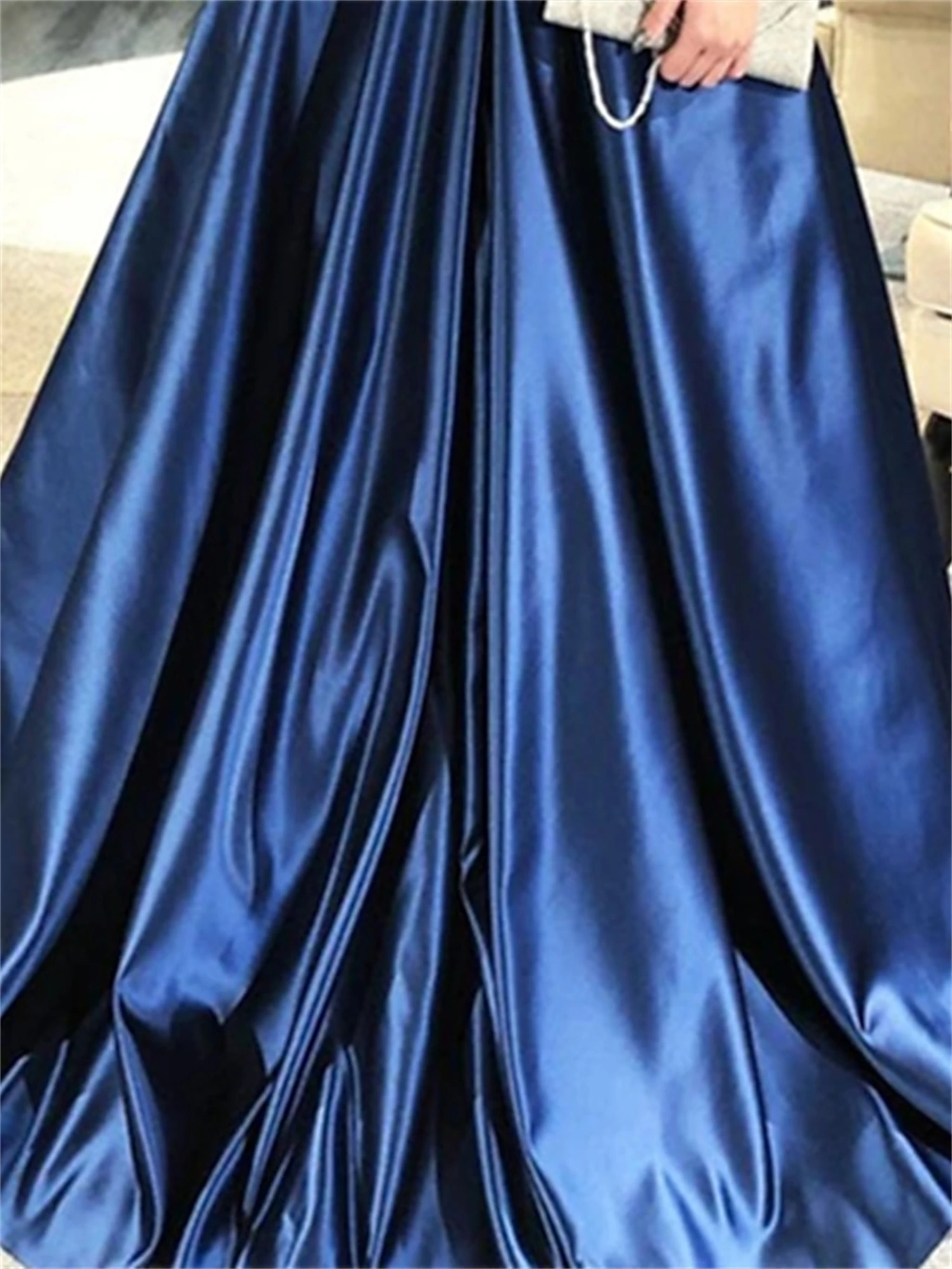 Aileen Line A-vestido de satén para mujer, fiesta de noche de encaje para traje elegante, color azul marino, 2024