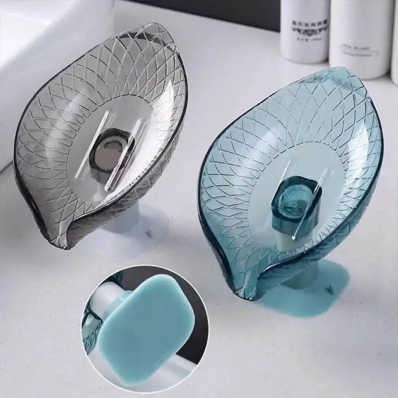 1pc New Leaf Shaped Suction Cup Drain Soap Box, Bathroom Storage Rack, Non Perforated Wall Mounted Toilet Soap Holder