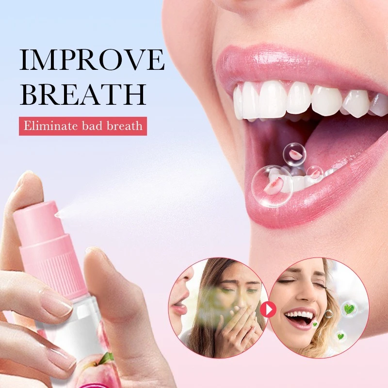 

Персиковый спрей для свежего рта, 18 мл, спрей для устранения неприятного запаха изо рта, портативный спрей для рта, лечение запаха полости рта, стойкий уход