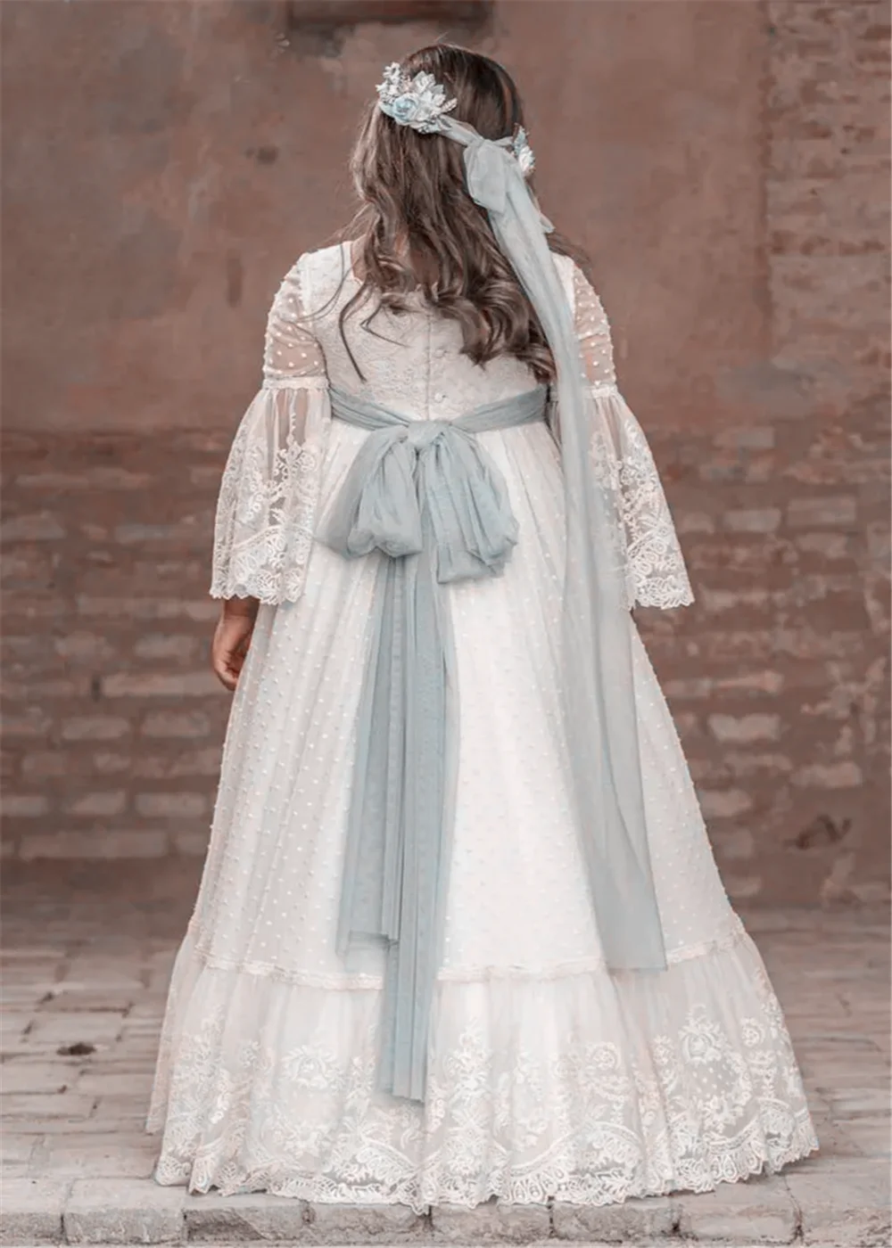 Robe florale élégante à manches longues pour filles, robes de mariée de reconstitution historique de beauté princesse, cadeau d'anniversaire pour enfants, robe de première communion