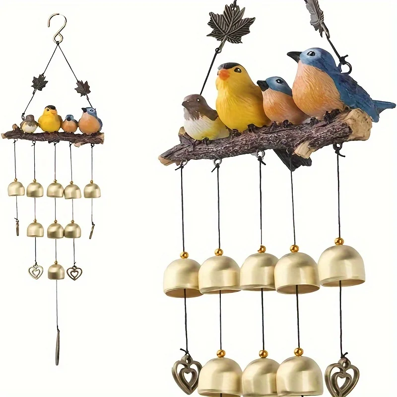 

Happy Bird Wind Chimes Beautiful Hanging Decorations for Garden Balcony Patio Outdoor Home Ornament