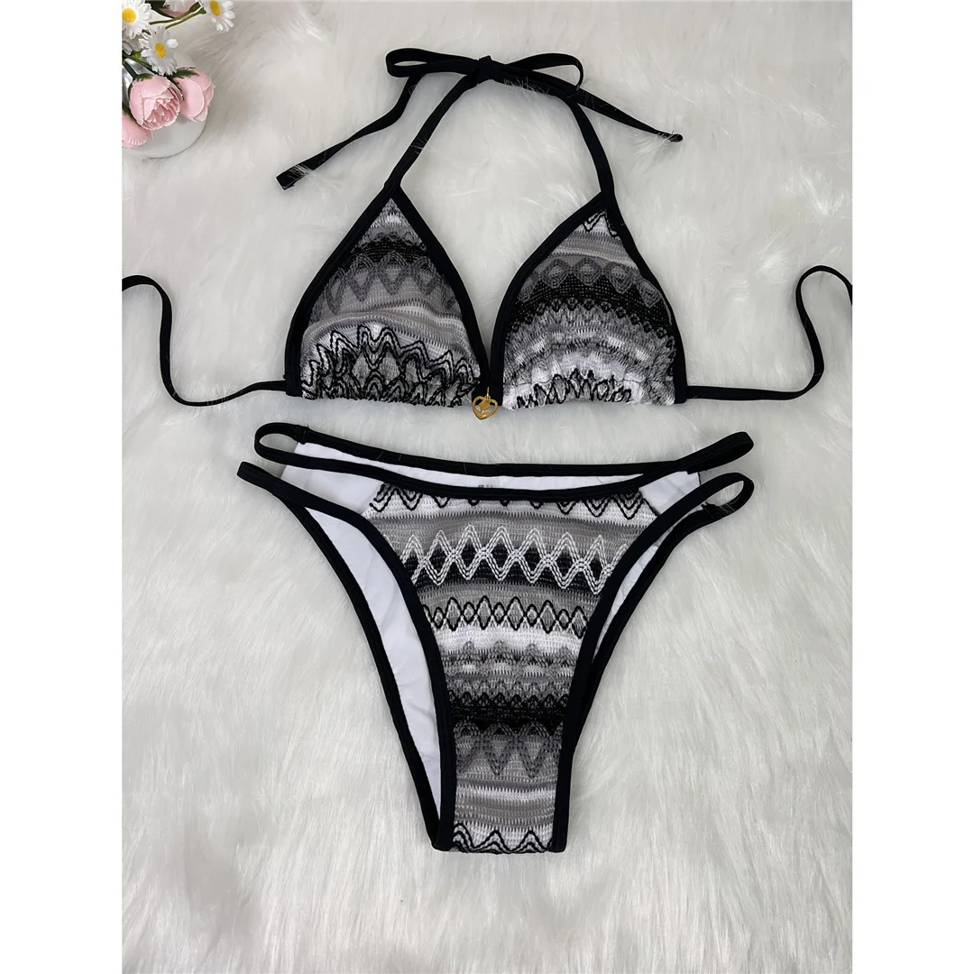 S - XL Bedruckter Neckholder-Bikini mit hohem Beinausschnitt, zweiteiliger Bikini-Set für Damen, Badeanzug, Badebekleidung, Badeanzug, Schwimmanzug V7307 – Detail 18