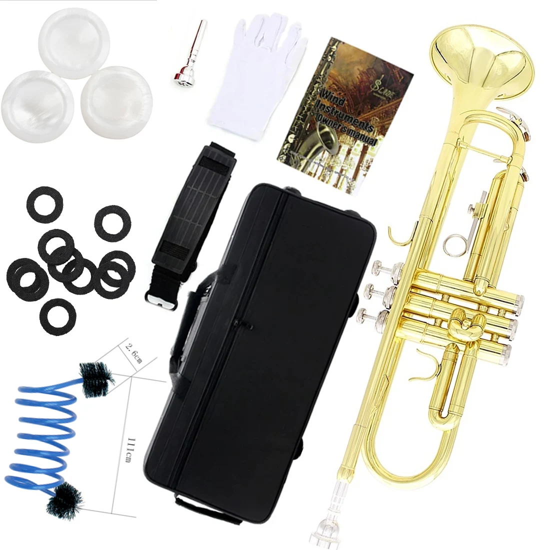 SLADE Golden Trumpet Brass Standard Bb Trumpet Set for Student Beginner with Hard Case Gloves 7 C Mouthpiece Accessories