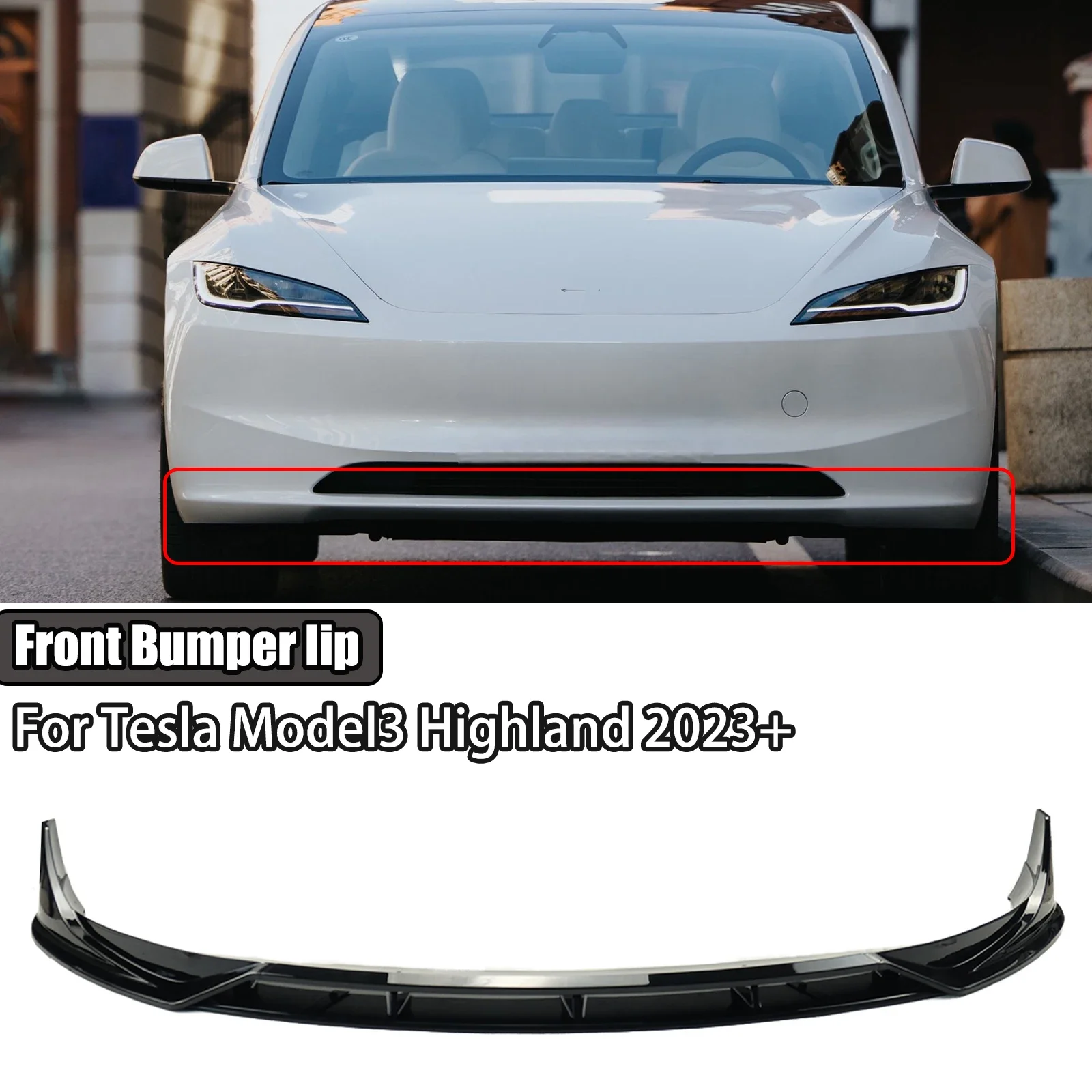 

Губа переднего бампера автомобиля для Tesla Model 3 Highland 2023 + разделитель диффузора спойлер, аксессуары глянцевый черный углеродное волокно