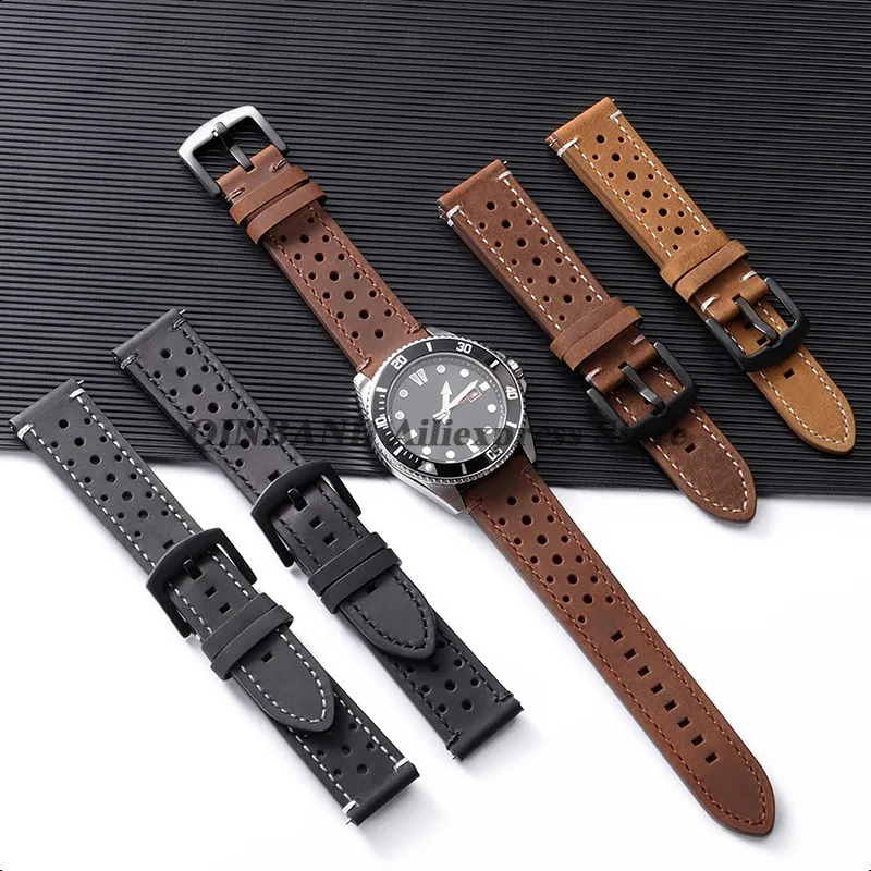 Soft Cowhide Leather Watch Strap 18mm 19mm 20mm 21mm 22mm 24mm Breathable Watchband for Huawei Watch GT5/4 Band Vintage Bracelet