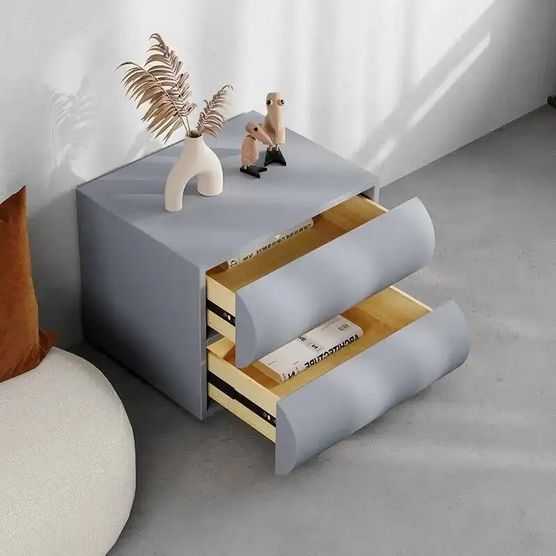 European Minimalist Modern White Unique Storage Nightstand with Drawers for Bedroom Home Furniture