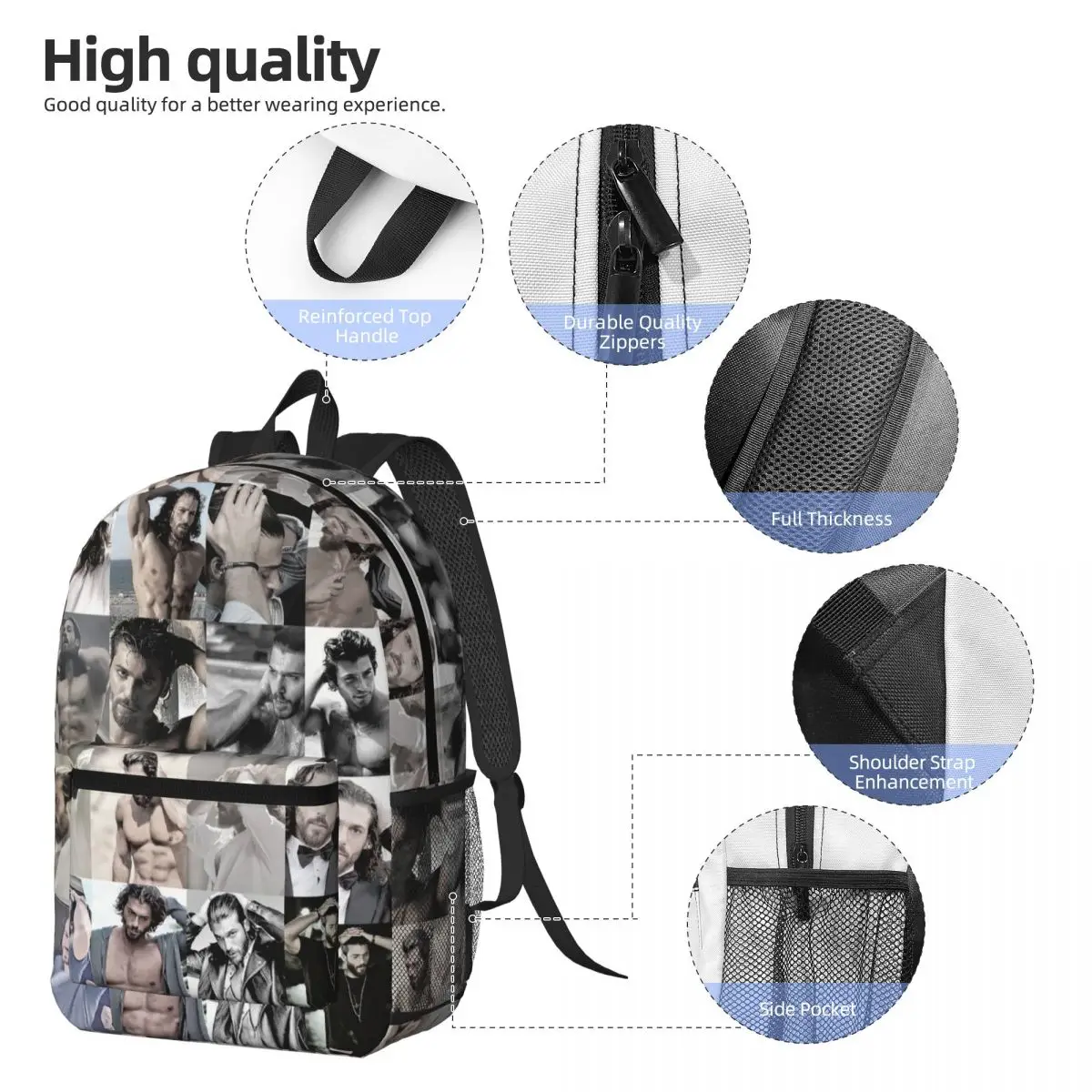 Actor Can Yaman Photo Backpack Boys Girls BookBag Children School Bag Computer Shoulder Bags for Men Women