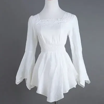 European White Cotton&Lace Long Sleeves Sexy Gothic Style Blouse Shirt Steampunk Corset Burlesque Costumes Accessories Plus Siz