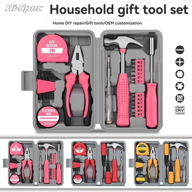 

Розовый домашний набор инструментов «сделай сам» для женщин, базовые инструменты начального уровня, набор мини-инструментов