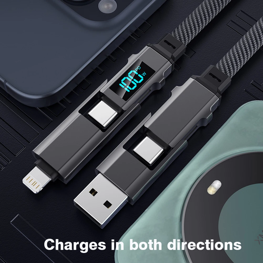 PD 100W USB Type C 4 in 1 Data Cable Fast Charging for iPhone 15 14 13 Samsung Xiaomi Redmi OPPO Fast Transfer Cable