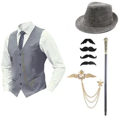 1920s Gatsby Set Hat Retro Men's Vest Shirt 7-piece Set Long Sleeve Slim Fit Performance Party Clothing