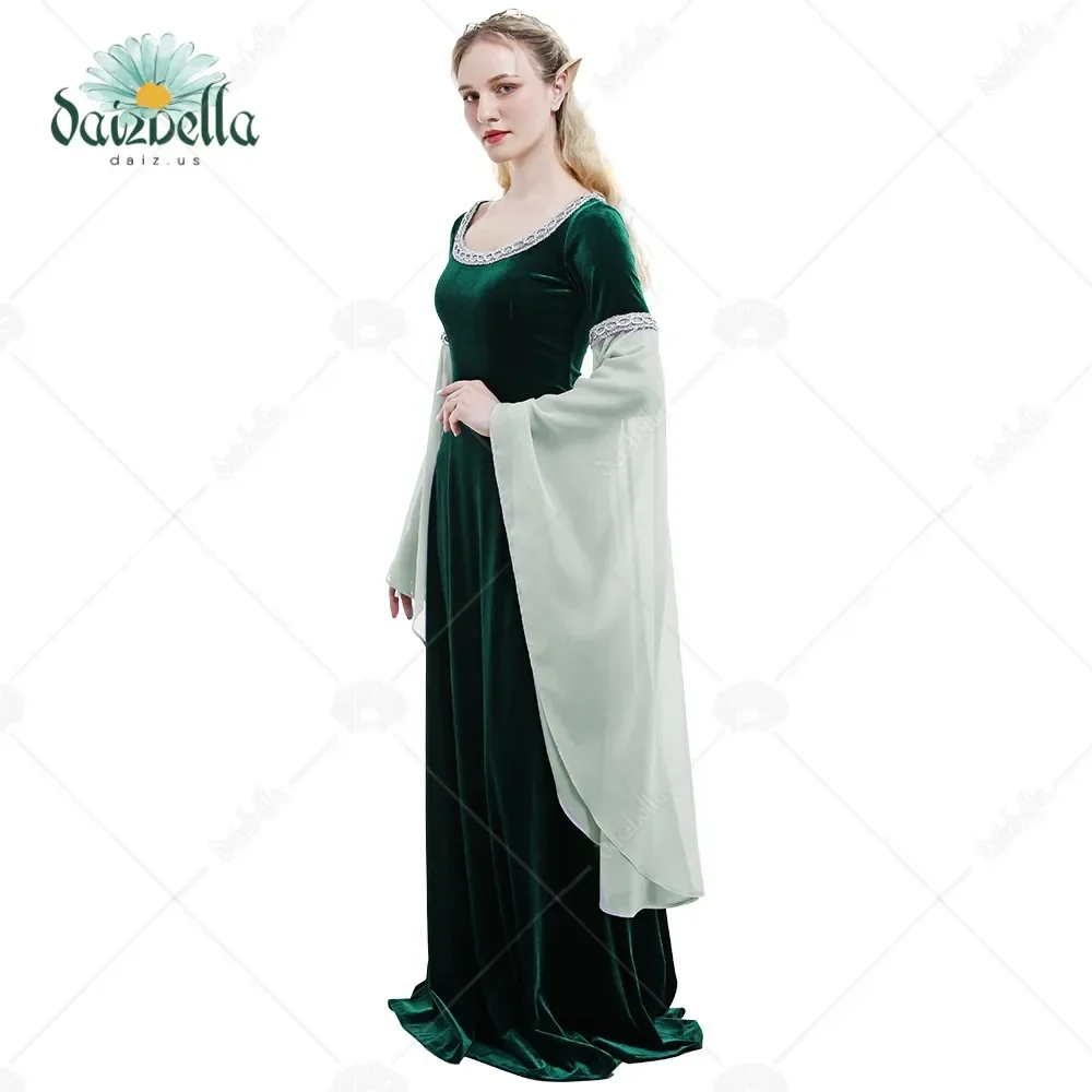 DAIZBELLA-Costume Renaissance Médiéval pour Femme, Robe Rétro Historique Faite à la Main, Robe en Velours avec Manches en Mousseline de Soie