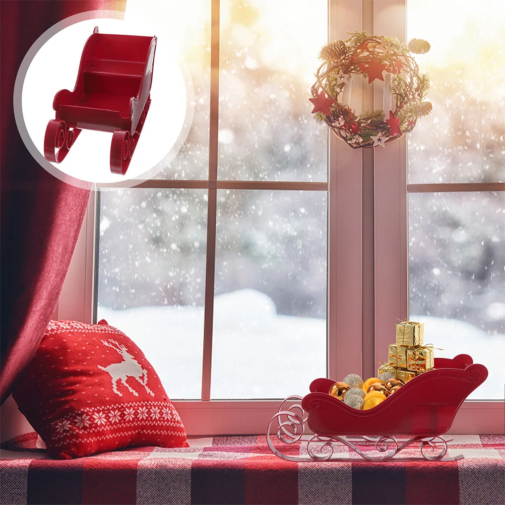 

2Pcs Red Metal Santa Sleigh Christmas Decoration Tabletop Candy Dish Festive Holiday Ornament Home Decor Christmas Candy Dish