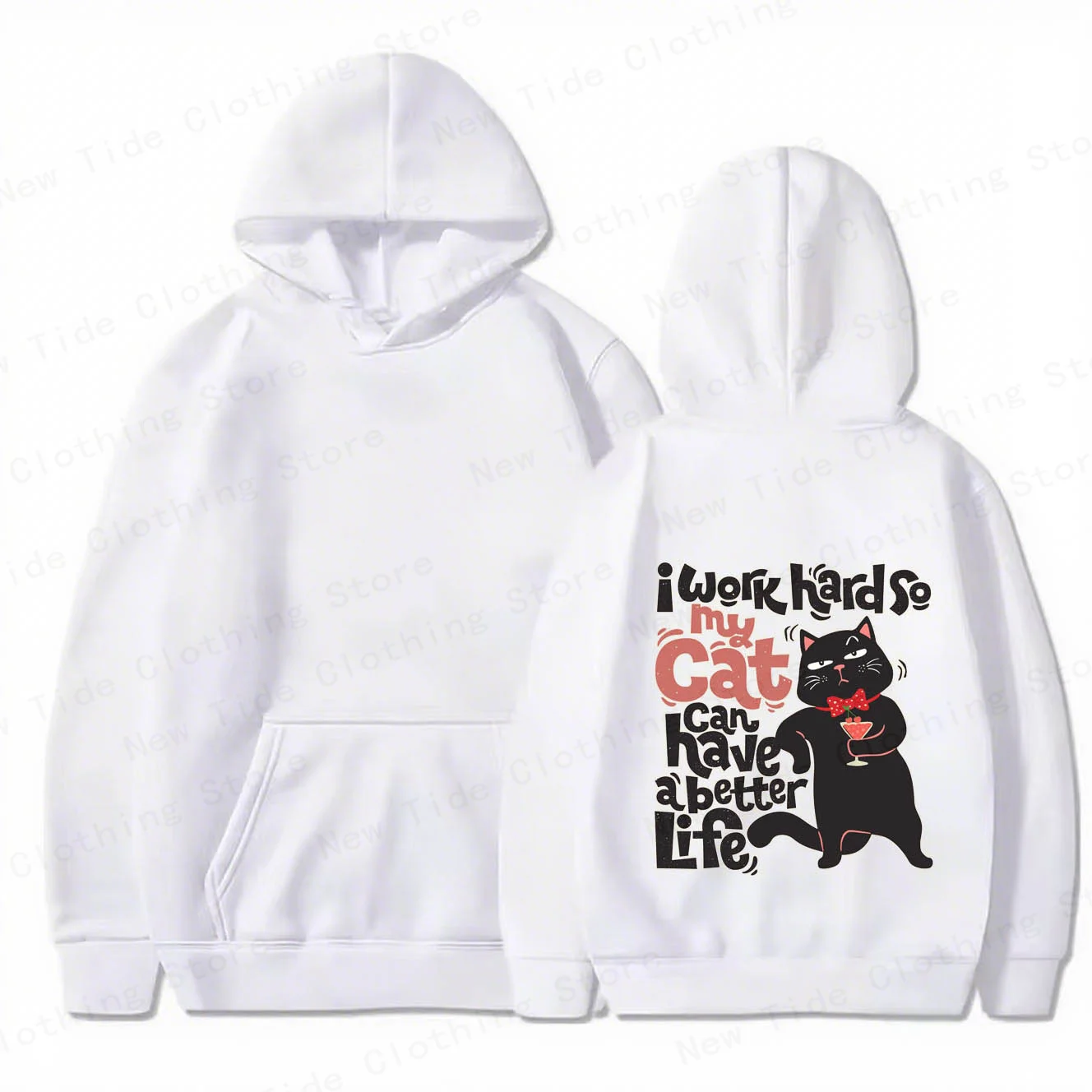 سترة بغطاء للرأس للخريف والشتاء من القطن للرجال تتميز بإقتباس "أنا صعبًا لحياة قطتي أفضل" وتصميم أنيق للقطط