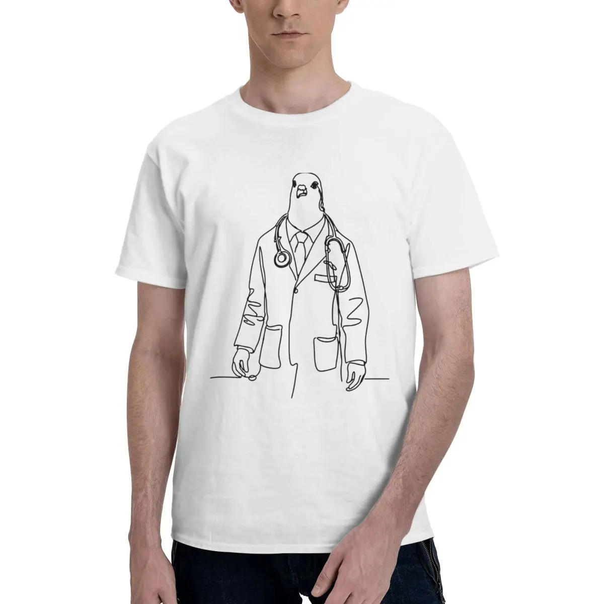 Men Pigeon Doctor Walking Down Hallway Meme Fun T Shirt Vintage Cotton T Shirt Homme
