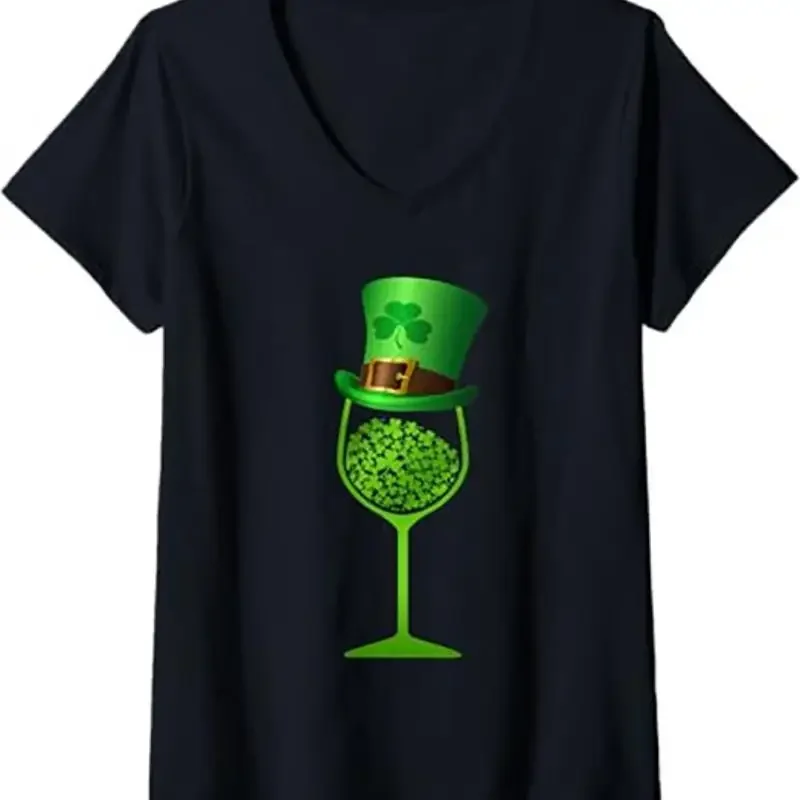 Funny Cat Saint Patrick Kawaii Hat Clover Luck Funny T Shirt Black