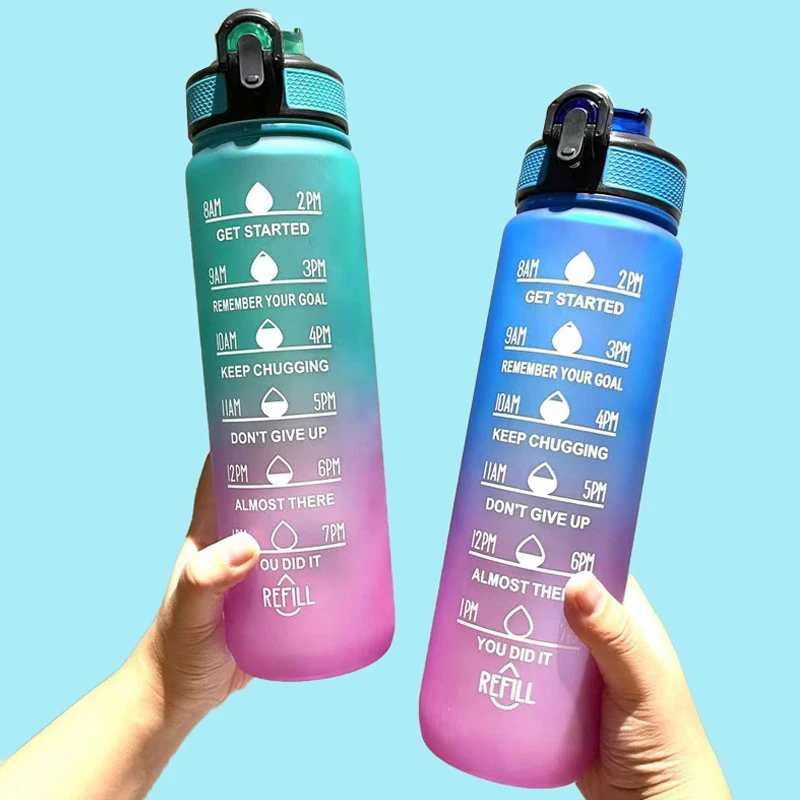 Description Picture 6 of item1000ML Water Bottle With Straw Time Marker Portable Outdoor Camping Student Drinking Water Cup Leakproof Cups For Sports Fitness