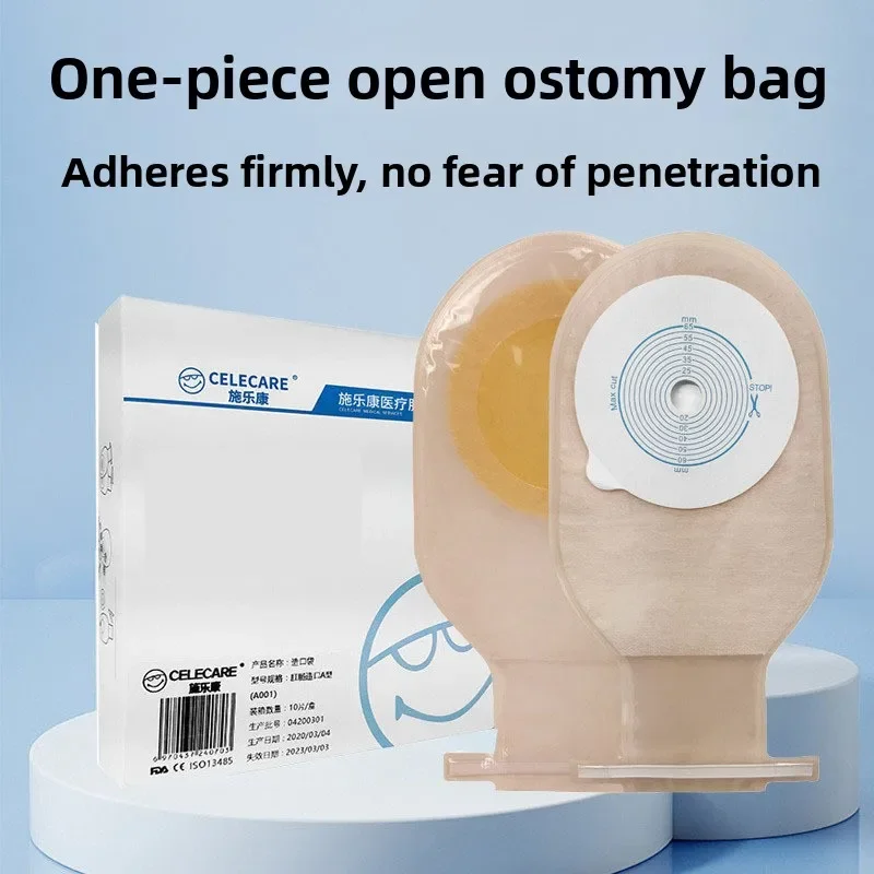 10Pcs One-Piece Adhesive Colostomy Bag, Open Drainable Ostomy Pouch, Stoma Care Supplies