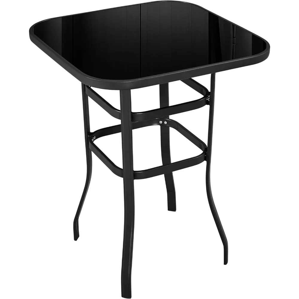 

Bar Table Tempered Glass, Height High Top Outdoor Pub Height Bistro Square Glass Side Table for Balcony Backyard