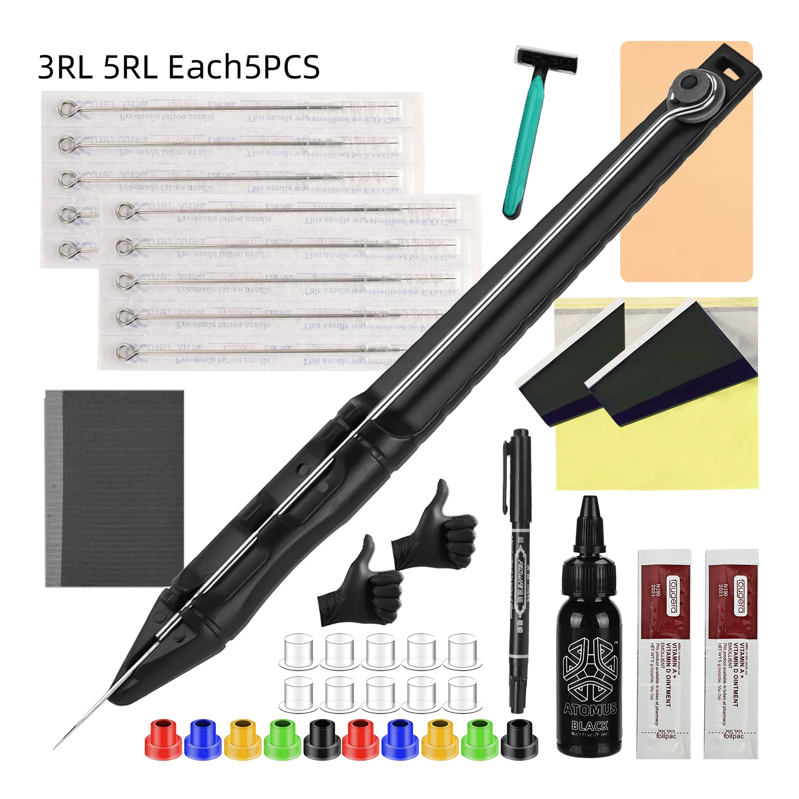 

Professional DIY 3D Hand Poke And Stick Tattoo Needle 0.35mm 3RL 5RL Set Manual Tool Pen Accessories Tattoo Ink Bandage Supplies