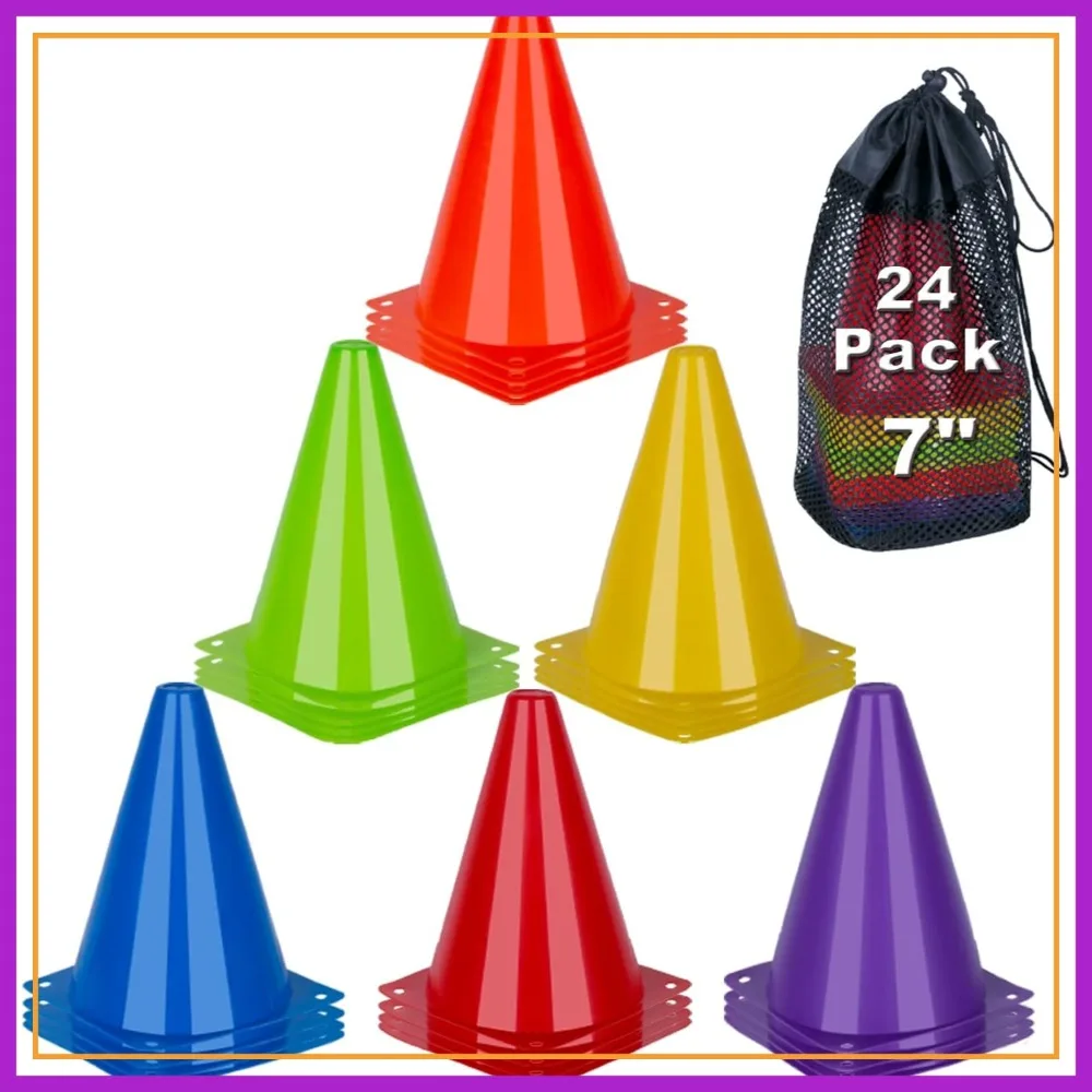

24 Pack 7" Soccer Training Cones, 6 Colors, Agility Field Marker for Sports Drills
