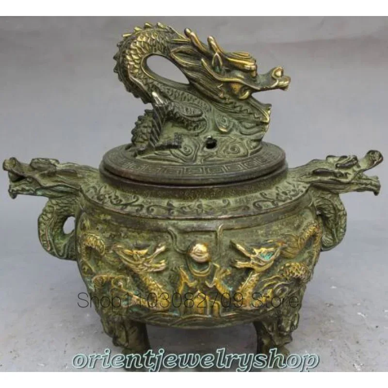 Old Signed Bronze Gilt Beast Dragon statue Incense Burners Wish Wealth Censer