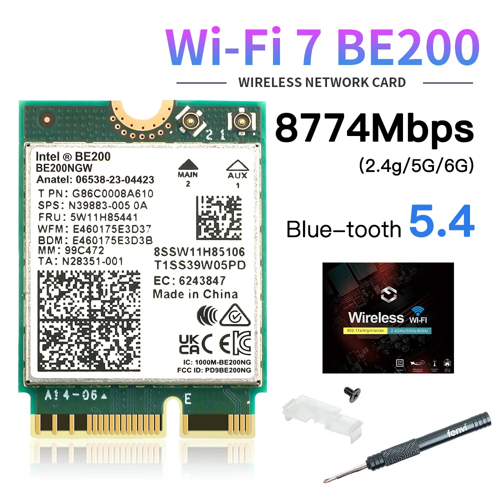 

Адаптер Wi-Fi BE200 WiFi7 с поддержкой Bluetooth 5,4, 2,4/5/6 ГГц, 802.11AX BE200NGW