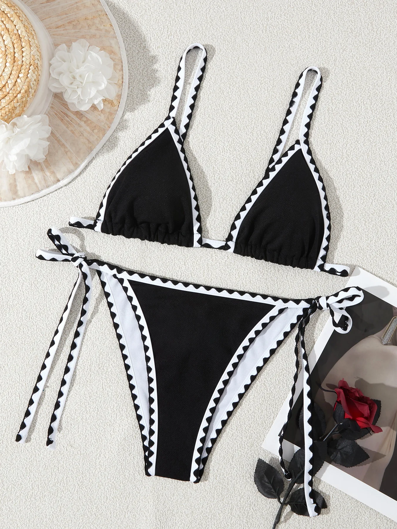 Womens Summer Beachwea Sexy Color Block Bikini Sets Halter Floral Shell Stitch 2 Piece Swimsuits