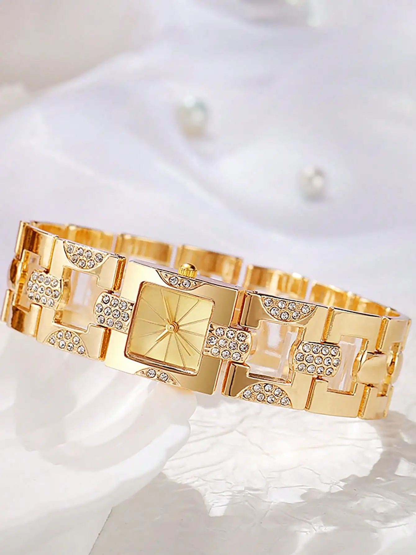 

2pcs-Vintage Alloy Set Temperament Women's Bracelet Watch Square Strip Nail Women's Quartz Watch Bracelet Set