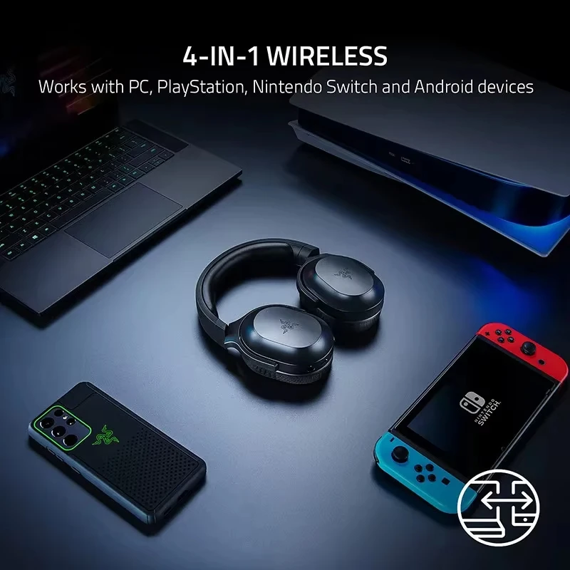 سماعة رأس Razer Barracuda X اللاسلكية للألعاب موديل 2022 - 2.4 جيجا هرتز لاسلكية + بلوتوث - خفيفة الوزن 250 جرام - برامج تشغيل 40 ملم