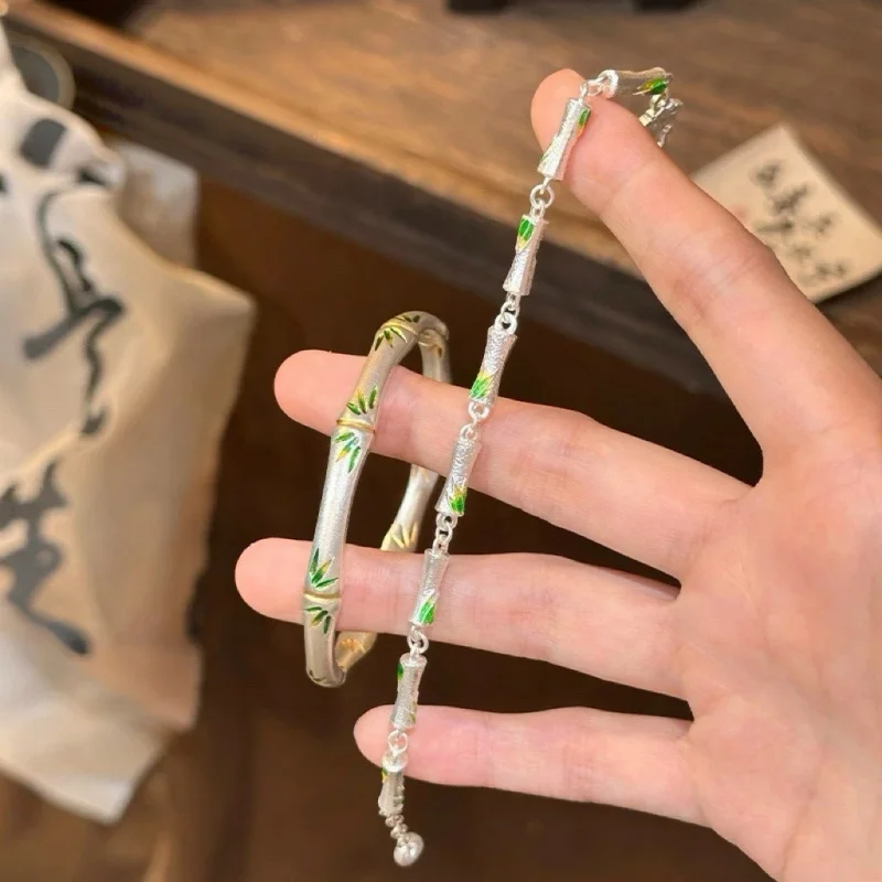 الفرنسية الفاخرة المينا العرقية نمط الخيزران المشتركة معدن الفضة النقية سوار 2025 مجوهرات الأزياء الجديدة ، مجوهرات المعصم الساحرة acc