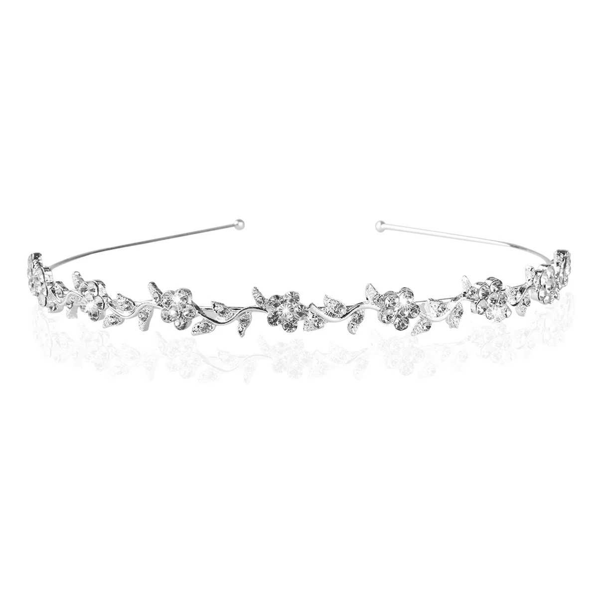 

Stunning Silver Rhinestone Wedding Headband Tiara Bridal Flower Leaves Crown Hairband for Engagement Prom Party
