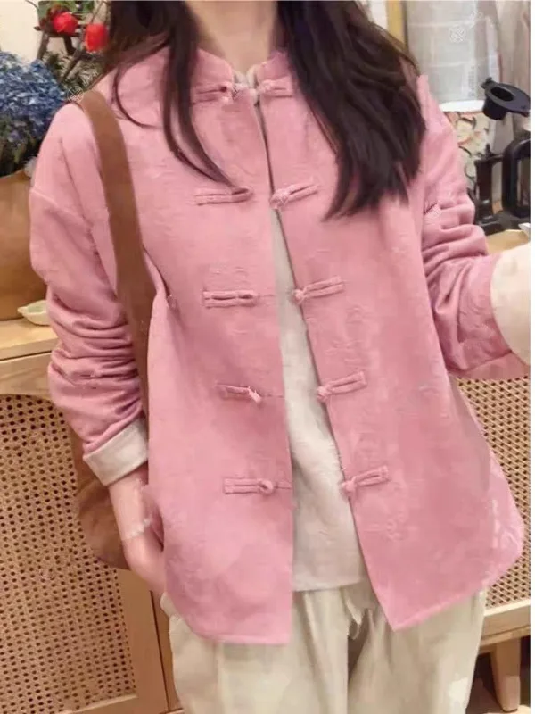 Nueva ropa de abrigo china Sle fina de otoño para mujer, cómoda chaqueta con bordado Floral, abrigo versátil para combinar a diario para mujer