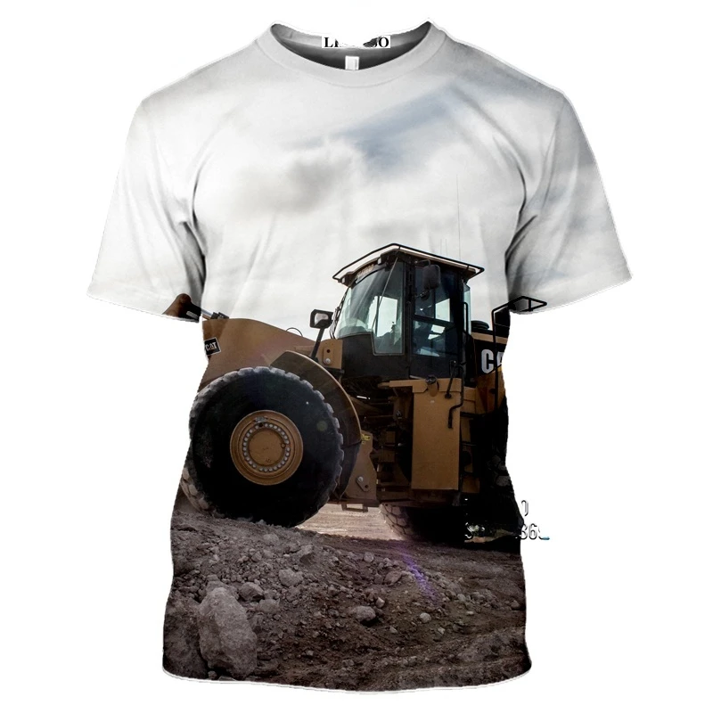 Men's Children's Excavator Tractor 3d Printing T-shirt Casual Hip-hop Trend Harajuku O Collar